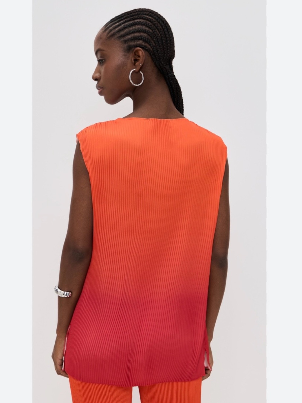 Andrea Iyamah Atti Orange to Pink Ombre Pleated Sleeveless Tunic Sz M